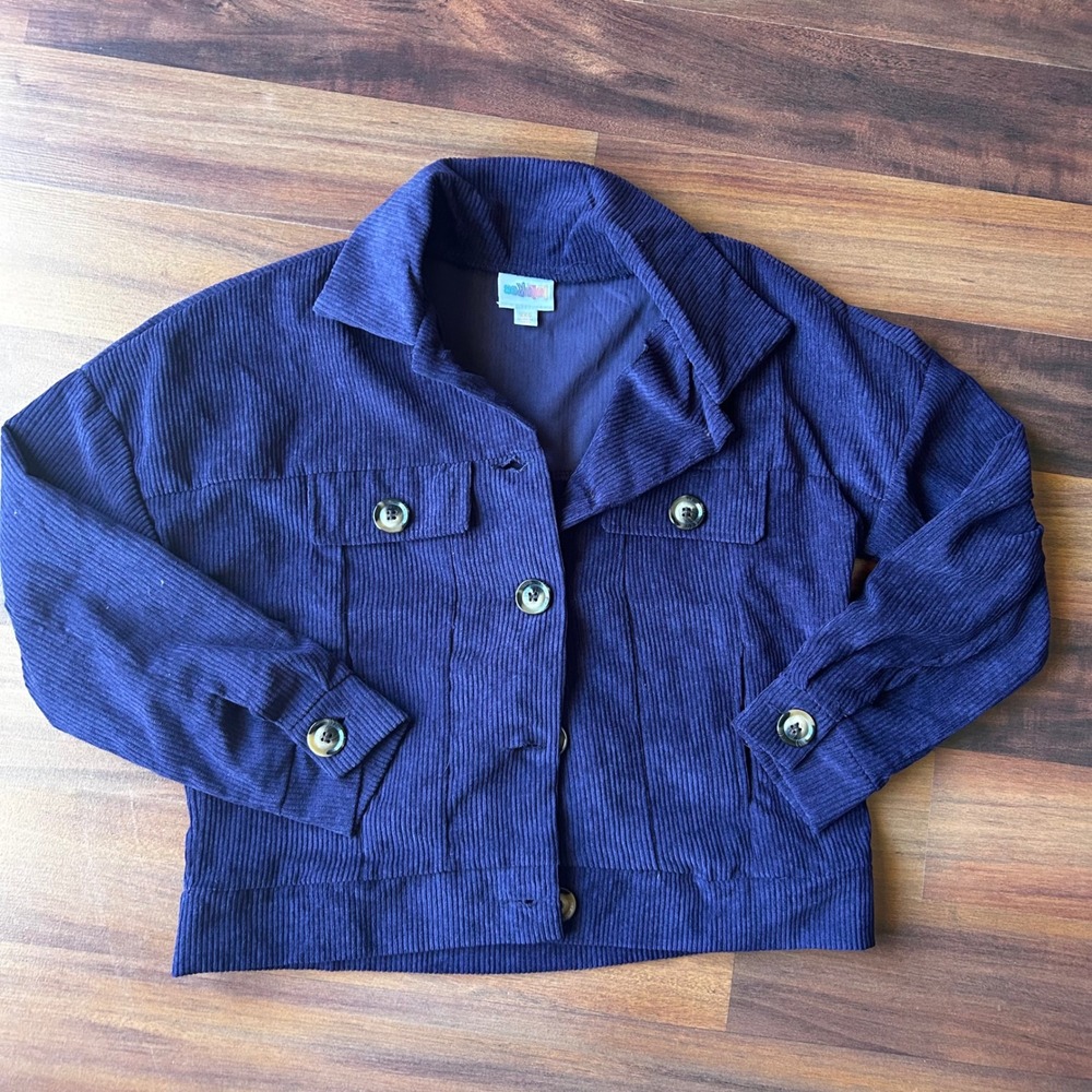 Lularoe Corduroy Jacket XXS Womens Navy Blue Long Sleeve Button Front Pockets